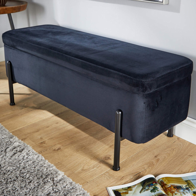 Home Source Oasis Black Velvet Storage Ottoman - image 1