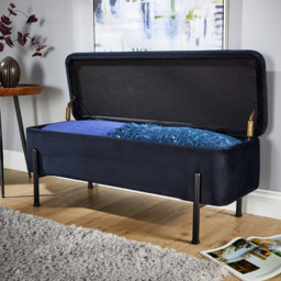 Home Source Oasis Black Velvet Storage Ottoman - thumbnail 4