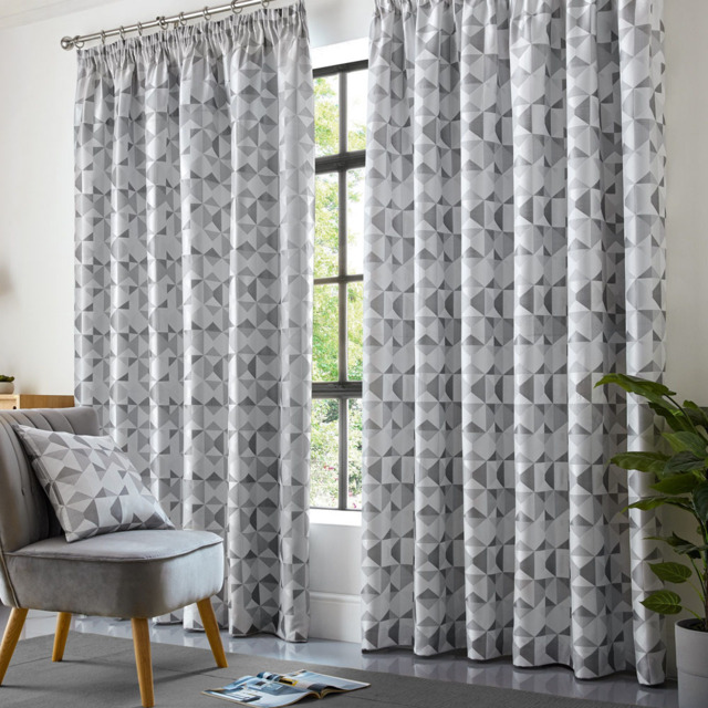 Alan Symonds Scandi Jacquard Lined Pencil Pleat Taped Top Curtains Silver and Grey 228 x 228cm - image 1