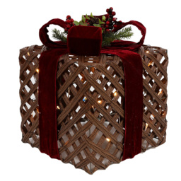 Red LED Velvet Present Christmas Decoration Set of 3 - thumbnail 3