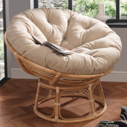 Desser Papasan Rattan Chair with Cream Boucle Latte Cushion