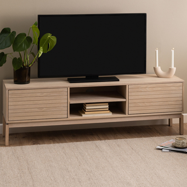 Florence Linley 2 Door 6 Shelf White Oak TV Unit - image 1