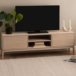 Florence Linley 2 Door 6 Shelf White Oak TV Unit