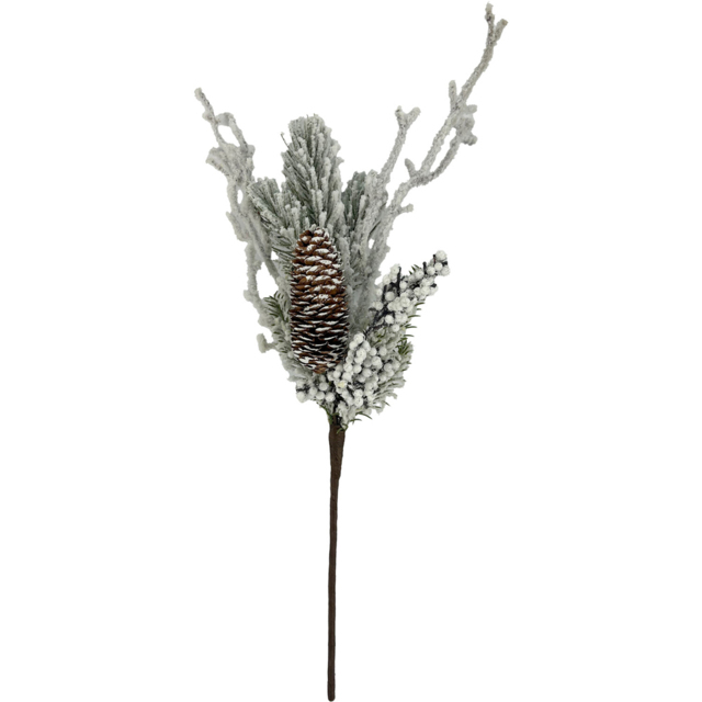 White and Green Frosted Snowberry Christmas Pick - image 1