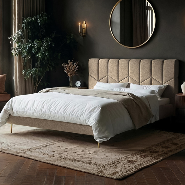 SOLACE+CO Isabela King Size Beige Chenille Ottoman Bed with Panel Headboard - image 1