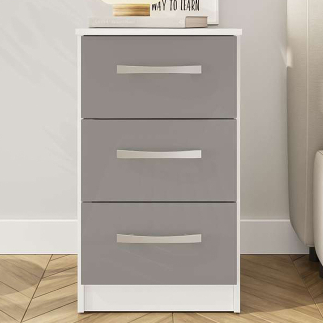 Lynx 3 Drawer White and Grey Bedside Table - image 1
