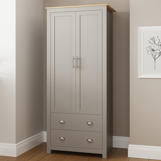 GFW Lancaster 2 Door 2 Drawer Grey Wardrobe - image 1