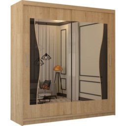 M N Furniture Banton 2 Door Oak Curved Mirrored Sliding Wardrobe 180cm - thumbnail 2
