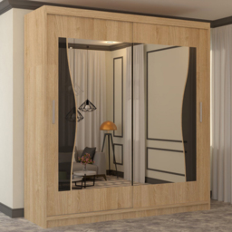 M N Furniture Banton 2 Door Oak Curved Mirrored Sliding Wardrobe 180cm - thumbnail 1