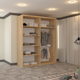 M N Furniture Banton 2 Door Oak Curved Mirrored Sliding Wardrobe 180cm - thumbnail 3