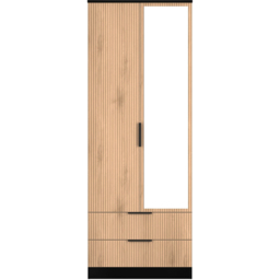 Crowndale Java Slatted Effect Black 2 Drawer Tall Double Wardrobe with Mirror Door Ready Assembled - thumbnail 2