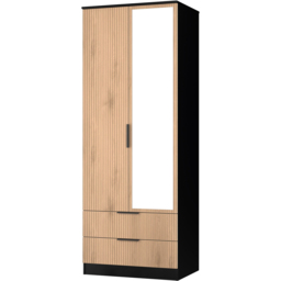 Crowndale Java Slatted Effect Black 2 Drawer Tall Double Wardrobe with Mirror Door Ready Assembled - thumbnail 4