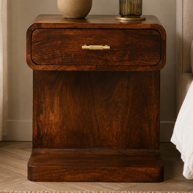 Artisan Furniture Chestnut Single Drawer Single Shelf Solid Wood T-Bar Round Bedside Table - image 1