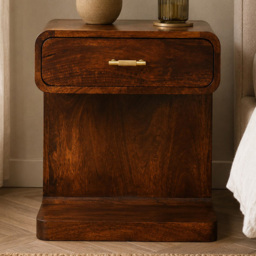Artisan Furniture Chestnut Single Drawer Single Shelf Solid Wood T-Bar Round Bedside Table - thumbnail 1