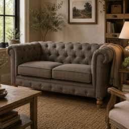 Artisan Furniture Chesterfield Grey 2 Seater Solid Wood Multi Tweed Upholstered Sofa