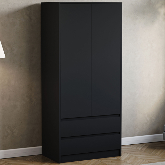 Vida Designs Denver Black 2 Door 2 Drawer Wardrobe - image 1