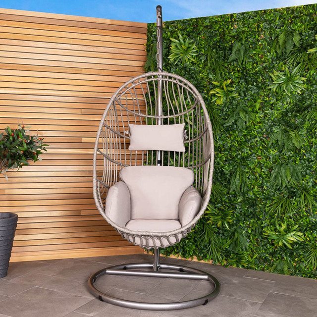 Charles Bentley Grey Rattan Swing Egg Chair with Cushions - image 1
