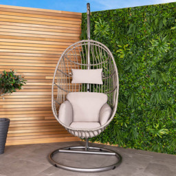 Charles Bentley Grey Rattan Swing Egg Chair with Cushions