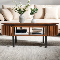 Brooklyn Slatted 2 Shelf Mango Wood Rectangular Coffee Table - thumbnail 1