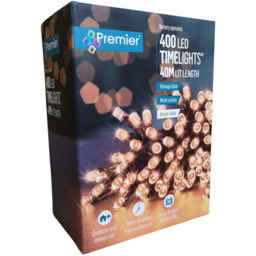 Premier Battery Powered 400 Vintage Gold LED Multi-Function Christmas String Light 40m - thumbnail 2