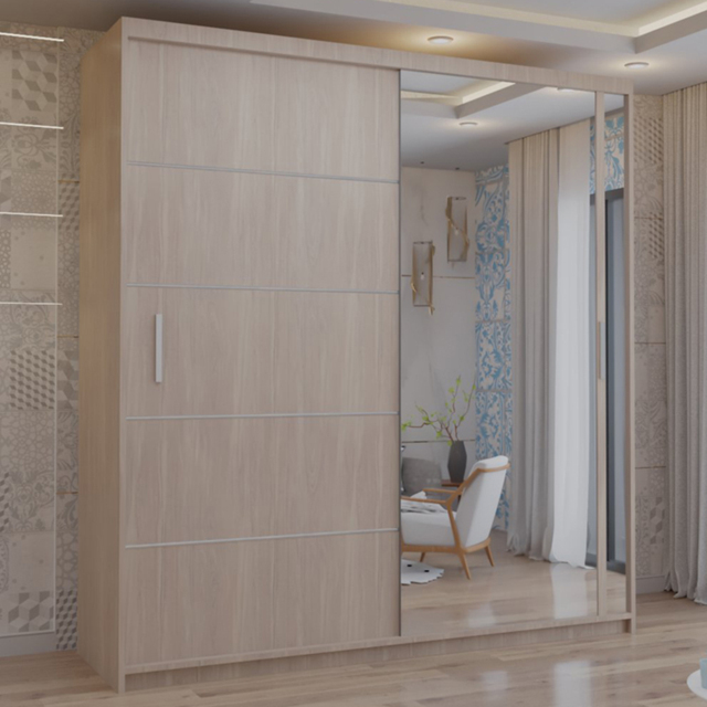 M N Furniture Venece 2 Door Oak Mirrored Sliding Wardrobe 120cm - image 1
