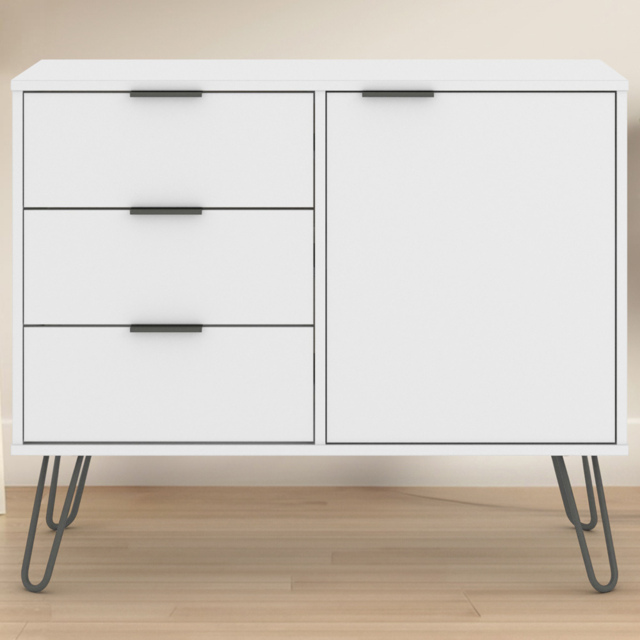 Core Products Augusta White Single Door 3 Drawer Small Sideboard - image 1