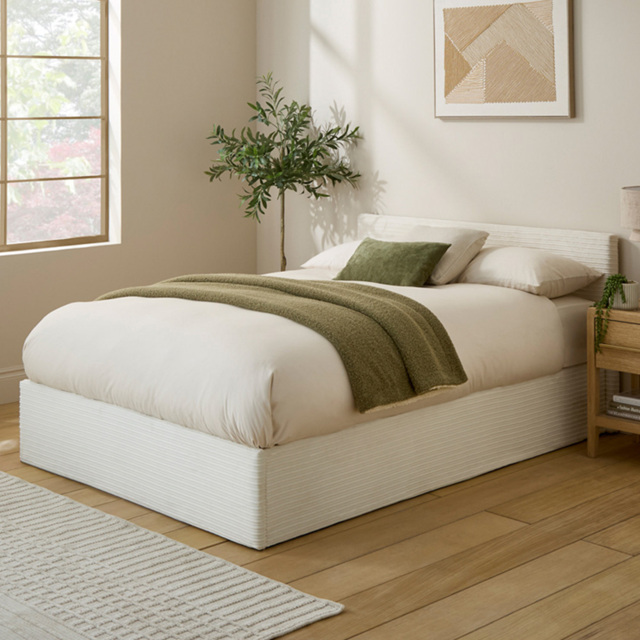 GFW Cream Corduroy Small Double End Lift Ottoman Bed - image 1