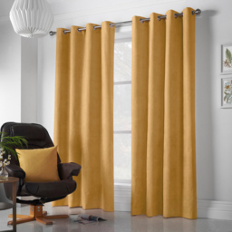 Alan Symonds Velvet Chenille Ring Top Eyelet Curtains Ochre 142 x 229cm - thumbnail 4