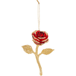 Sleigh Bells Ring Red Rose Hanging Christmas Decoration 12cm - thumbnail 1