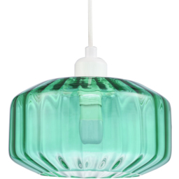 Happy Homewares Emerald Green Ribbed Glass Flat Style Non Electric Pendant Shade - thumbnail 1