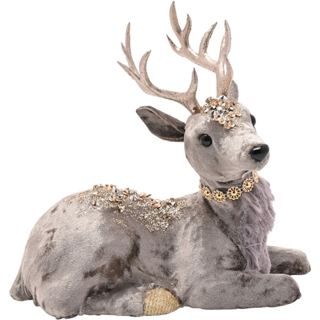 The Seasonal Gift Co Grey Sitting Deer Christmas Decoration 19cm - image 1