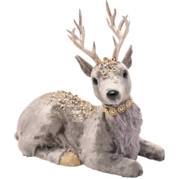 The Seasonal Gift Co Grey Sitting Deer Christmas Decoration 19cm - thumbnail 2
