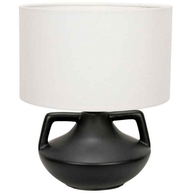 ValueLights Zoe Linen Drum Lamp Shade Matte Black Ceramic Vase LED Table Lamp - image 1