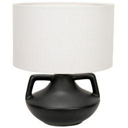 ValueLights Zoe Linen Drum Lamp Shade Matte Black Ceramic Vase LED Table Lamp - thumbnail 1