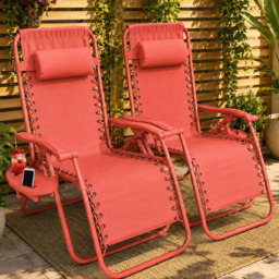 Neo Red Zero Gravity Reclining Foldable Sun Lounger Set of 2
