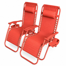 Neo Red Zero Gravity Reclining Foldable Sun Lounger Set of 2 - thumbnail 3