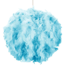 Happy Homewares Teal Real Feather Decorated Pendant Light Shade Large