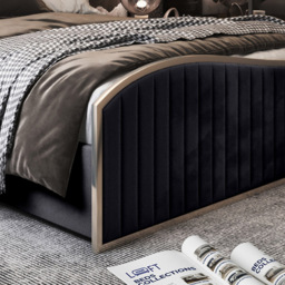 Brixton Black Small Double Velvet Upholstered Metal Bed Frame with Wave Headboard - thumbnail 4