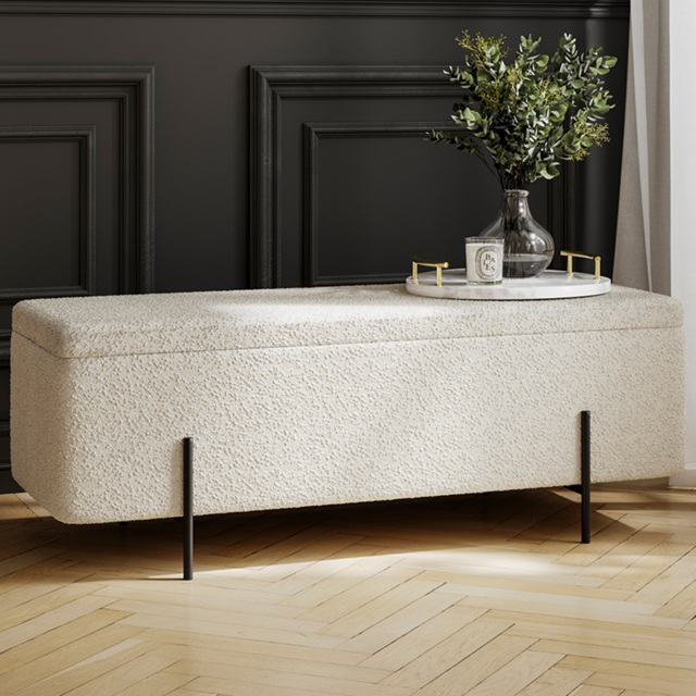 Lola Ivory and Matte Black Boucle Storage Ottoman - image 1