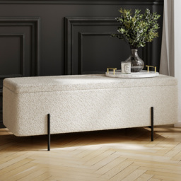 Lola Ivory and Matte Black Boucle Storage Ottoman