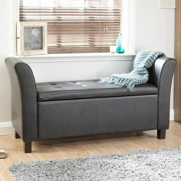 GFW Verona Black Upholstered Window Seat with Storage
