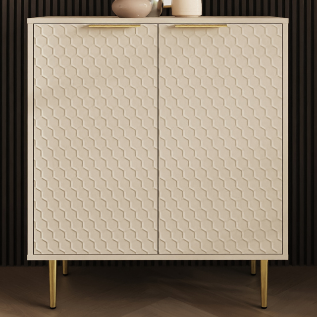 GFW Azariah Ivory 2 Door Geometric Honeycomb Pattern Compact Sideboard - image 1
