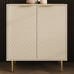 GFW Azariah Ivory 2 Door Geometric Honeycomb Pattern Compact Sideboard - thumbnail 1
