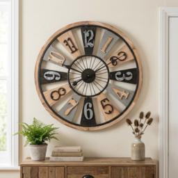 Rustic Round Wooden Numerical Wall Clock 60cm - thumbnail 4