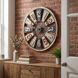 Rustic Round Wooden Numerical Wall Clock 60cm - thumbnail 2