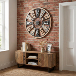 Rustic Round Wooden Numerical Wall Clock 60cm - thumbnail 3