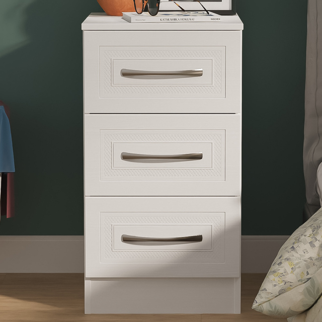 Crowndale Dorset 3 Drawer Signature White Bedside Cabinet Ready Assembled - image 1