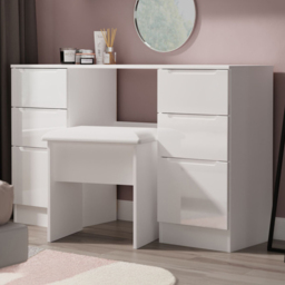 Crowndale Milan White Gloss and White 6 Drawer Kneehole Desk Ready Assembled - thumbnail 1