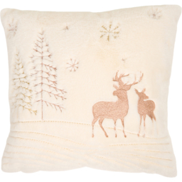 Winter Stags Faux Fur Cushion Ivory