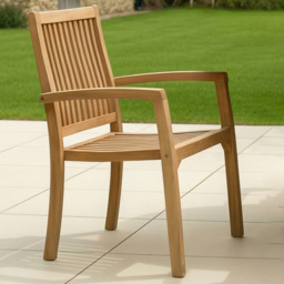 Charles Bentley Teak Wood Slatted Stacking Garden Dining Chair Set of 2